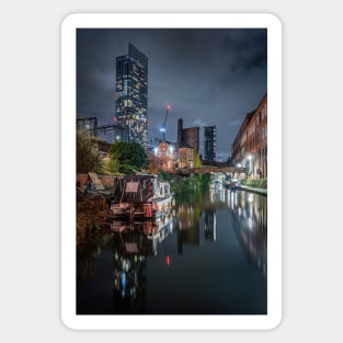 Rochdale Canal at Night with Beetham Tower Manchester Sticker